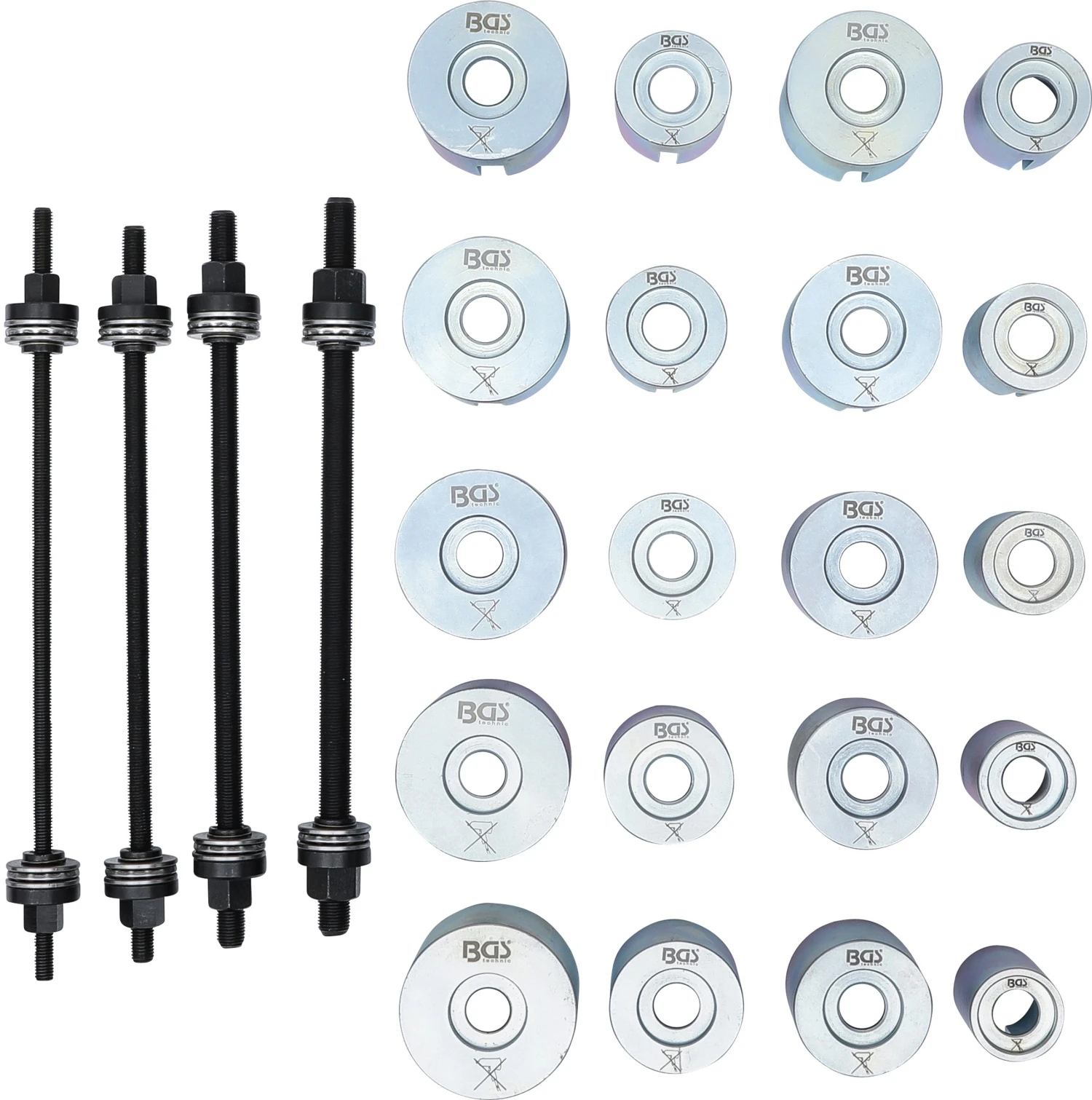 BGS 1514 Satz Zughülsen & Druckhülsen Mit 4 Spindeln 24 Teilig 8 BGS 1514 Satz Zughülsen & Druckhülsen Mit 4 Spindeln 24 Teilig – Bild 6