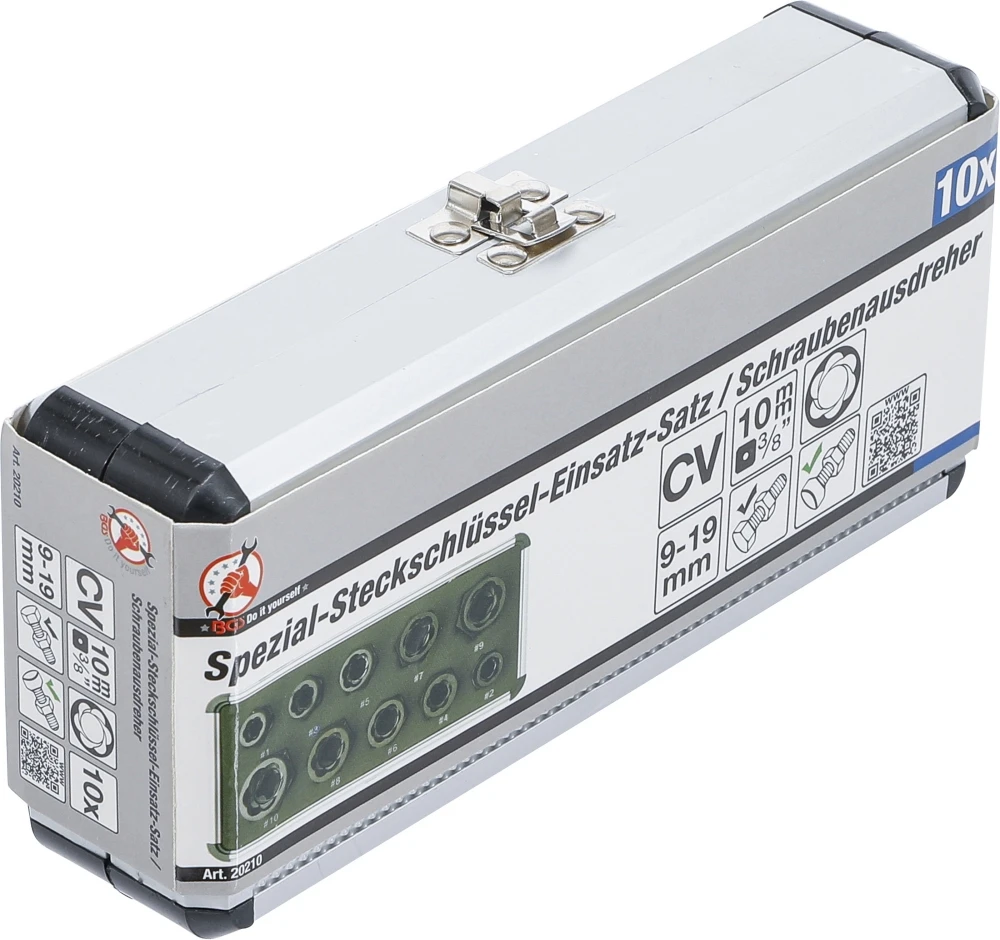 BGS DIY 20210 Satz Steckschlüssel Spiralprofil / Schraubenausdreher Antrieb Innensechskant 10mm (3/8") Außensechskant SW 9 - 19mm 10 Teilig 8 BGS DIY 20210 Satz Steckschlüssel Spiralprofil / Schraubenausdreher Antrieb Innensechskant 10mm (3/8") Außensechskant SW 9 - 19mm 10 Teilig – Bild 6